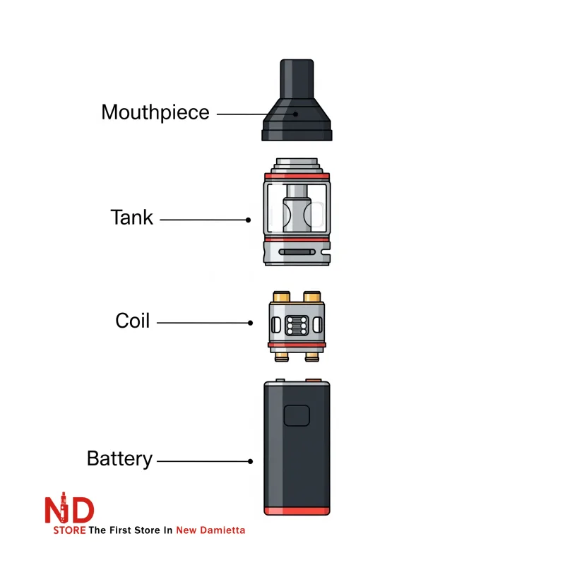 vaping device parts ND Store Close-up image of vaping device parts and components - ND Store, Vape Store in Damietta