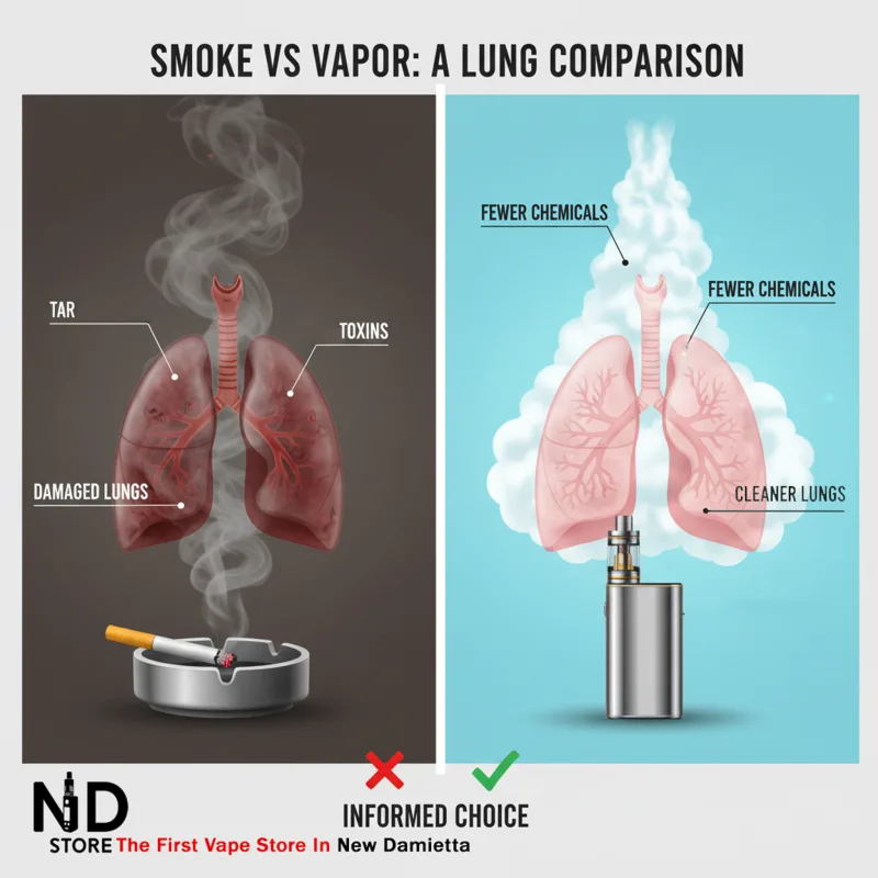 smoking vs vaping lungs مقارنة بين التدخين والفيب وتأثيرهما على الرئة - ND Store - أفضل فيب ستور في دمياط